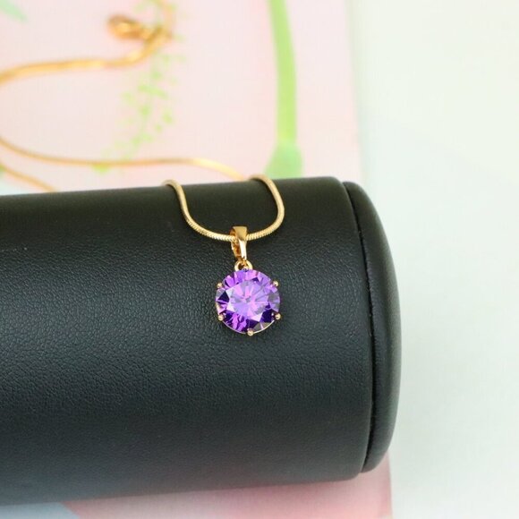 "Rose Gold Pendant with Purple Solitaire Round Stone, XPPT1257 - Picture 5 of 12